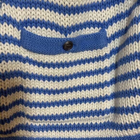 Land's End Drifter Open Front Striped Cardigan Sweater Size L Anchor Coastal - Picture 3 of 6